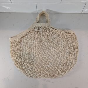 Beige Cream Mesh Tote Bag Nautical Rope